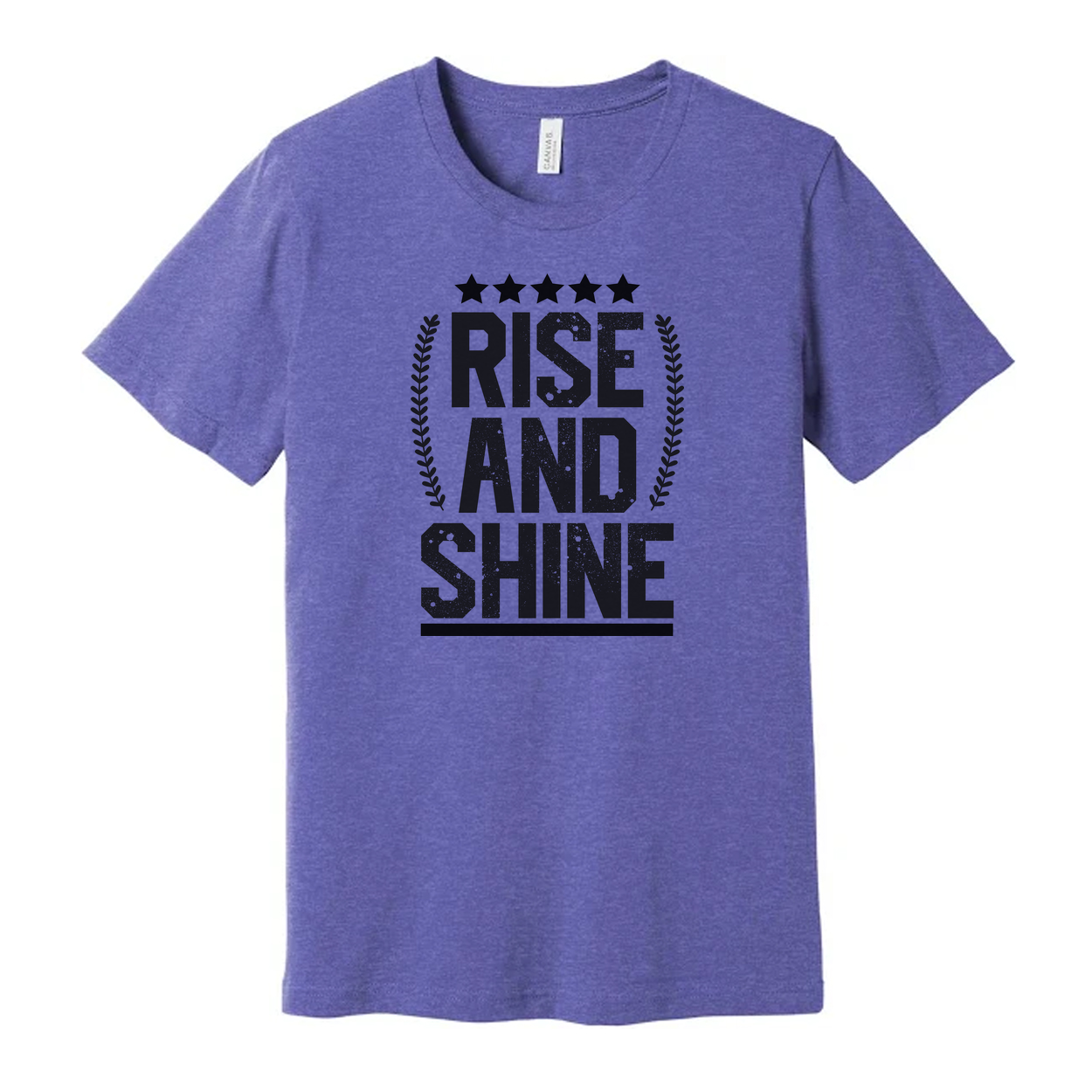 Rise And Shine Graphic T Shirt Unisex Inspirational Tee With Stars And Laurel Emblem