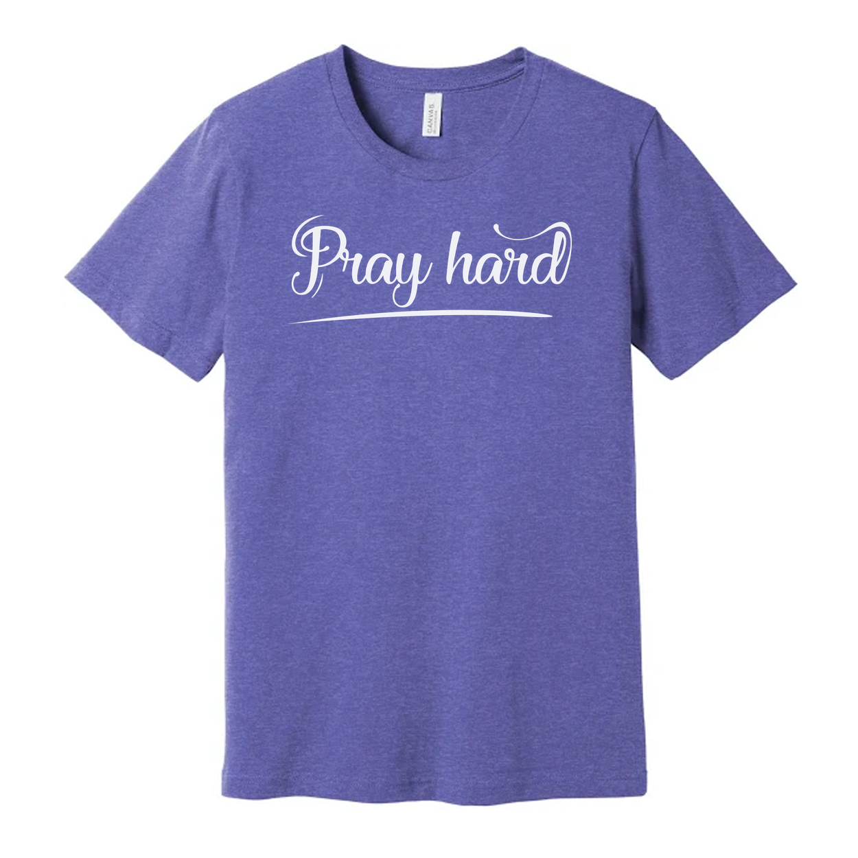 Pray Hard Christian Unisex Graphic T Shirt With Script Font Design, Crew Neck Tee