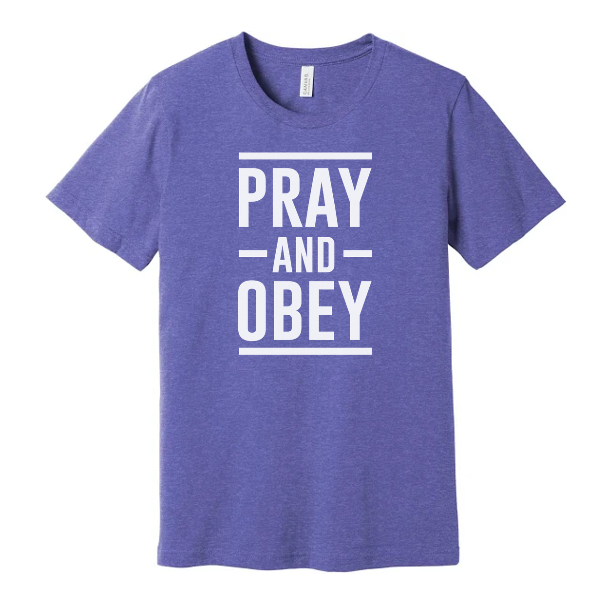 Christian Unisex T Shirt With Pray And Obey Bold Graphic Typography Front Design
