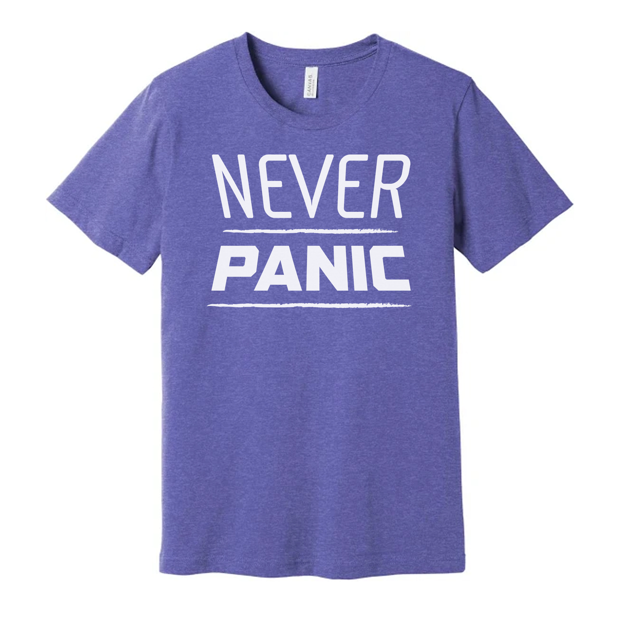 Never Panic Graphic Tee For Unisex Christian Casual Short Sleeve Apparel Inspirational Message