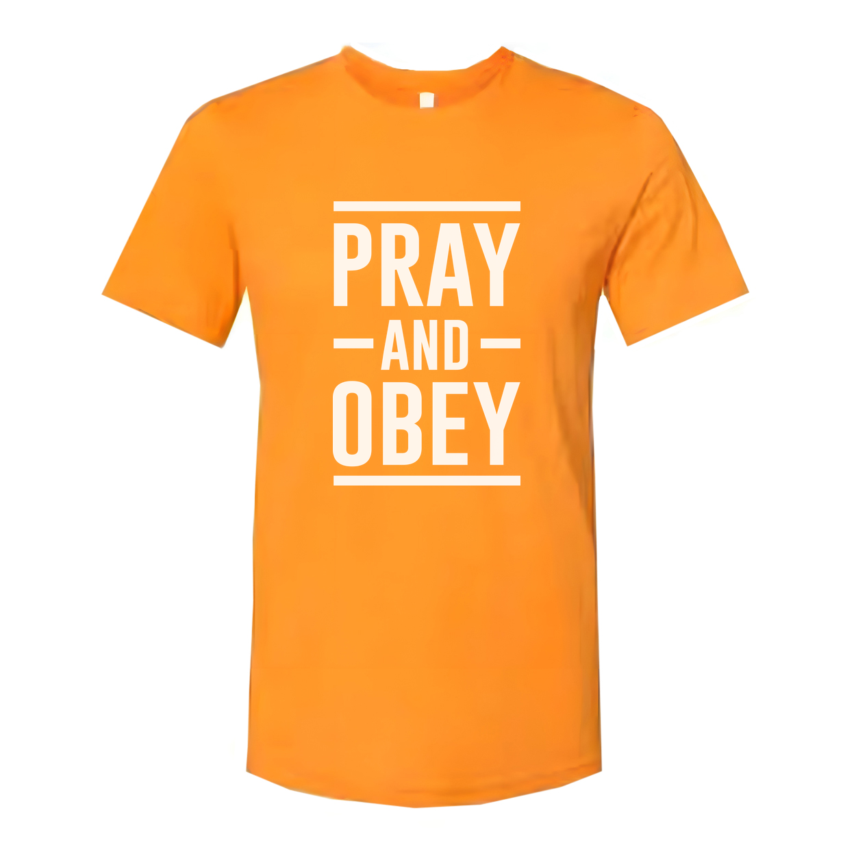 Christian Unisex T Shirt With Pray And Obey Bold Graphic Typography Front Design