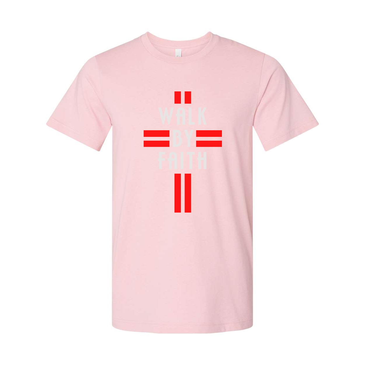 Christian Walk By Faith Unisex Graphic Tee Shirt With Red Symbol Artwork For Daily Wear