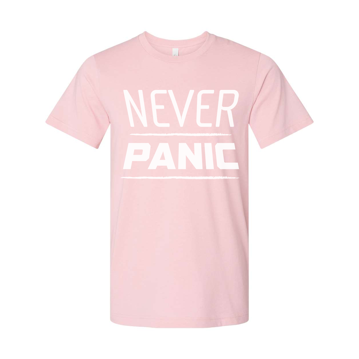 Never Panic Graphic Tee For Unisex Christian Casual Short Sleeve Apparel Inspirational Message