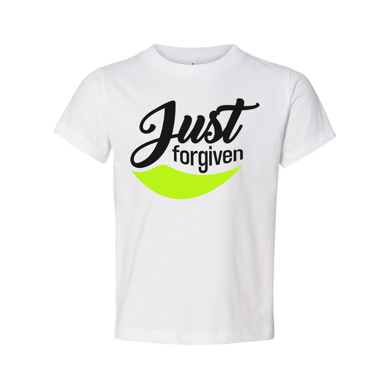 Just Forgiven Unisex Graphic Tee With Neon Smile Arc Design For Christians And Faith