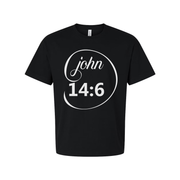Unisex Christian T Shirt Featuring John 14:6 Scripture Within Circular Graphic Design