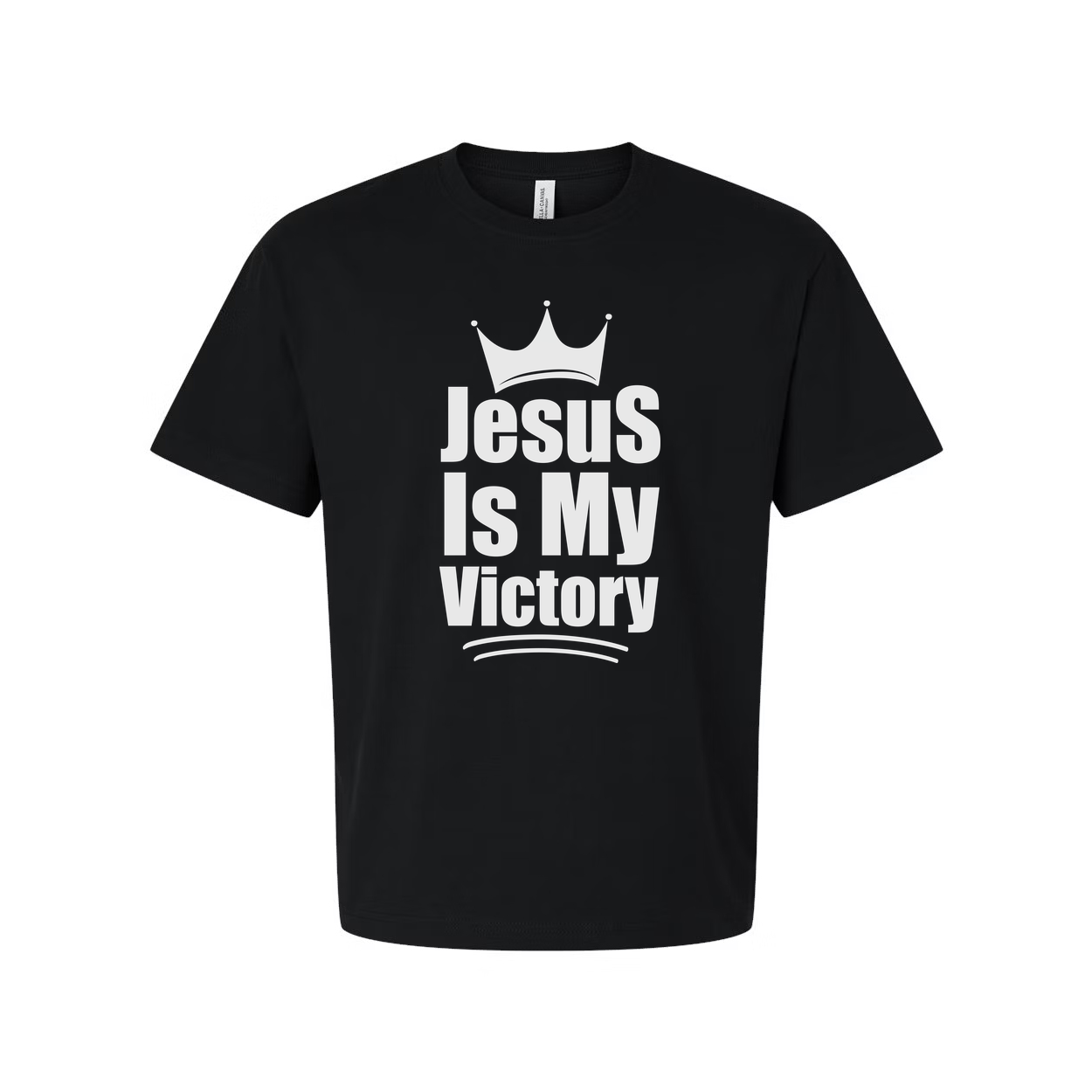 Unisex Christian T Shirt Featuring The Phrase Jesus Is My Victory With Crown Emblem