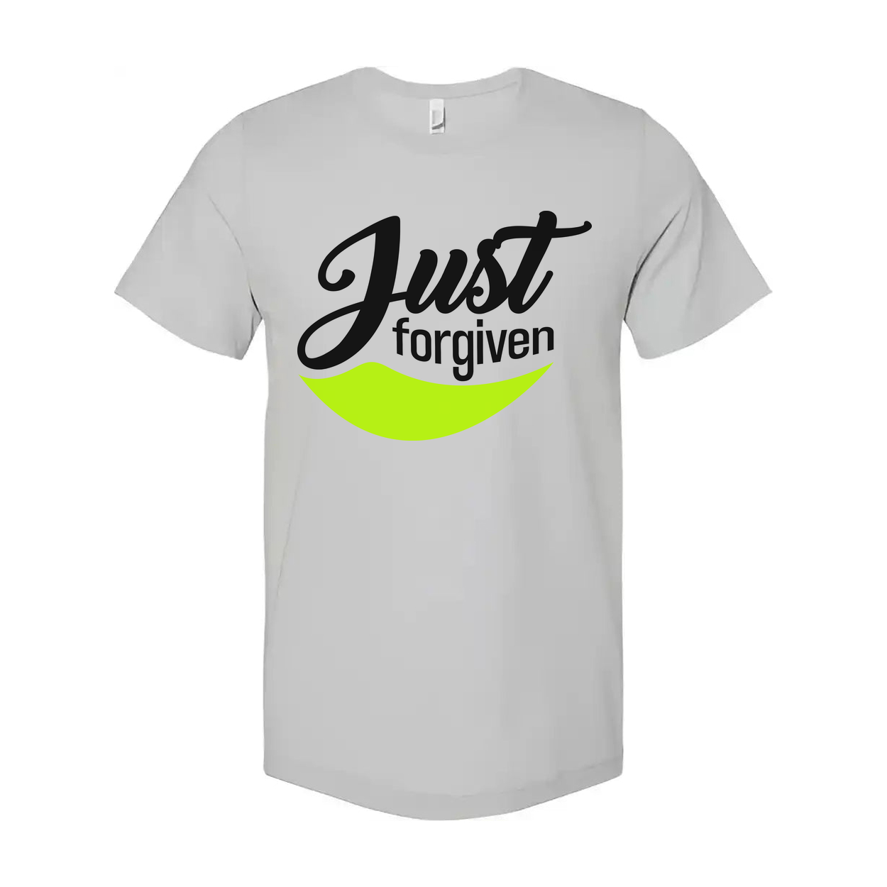 Just Forgiven Unisex Graphic Tee With Neon Smile Arc Design For Christians And Faith
