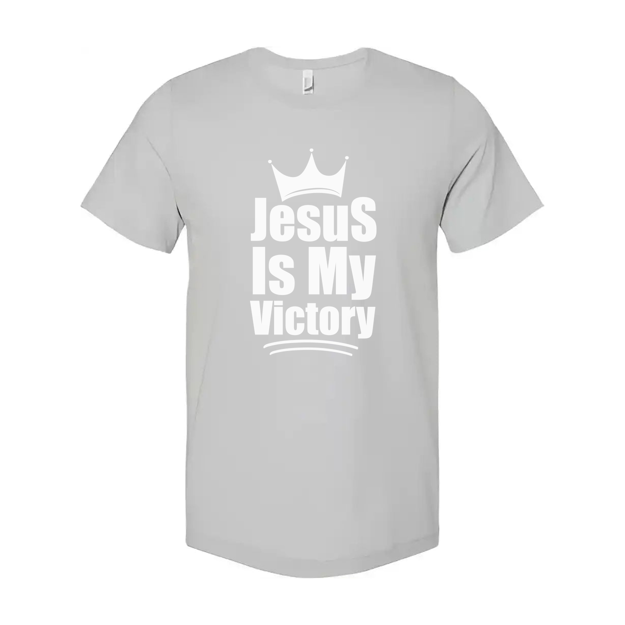 Unisex Christian T Shirt Featuring The Phrase Jesus Is My Victory With Crown Emblem