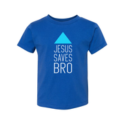 Unisex Christian T Shirt Featuring Jesus Saves Bro With Cyan Triangle Graphic Artwork
