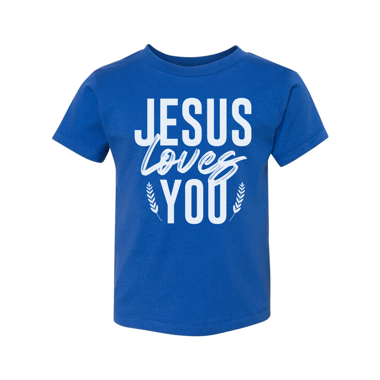Unisex Christian T Shirt With Jesus Loves You Graphic And Laurel Leaf Accents Soft Fabric