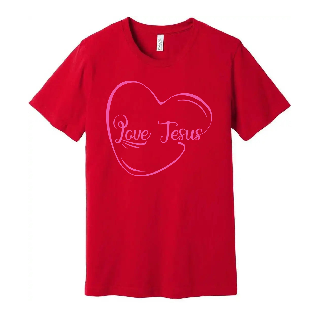 Love Jesus Heart Graphic T Shirt For Christians Unisex Tee With Pink Design And Soft Feel