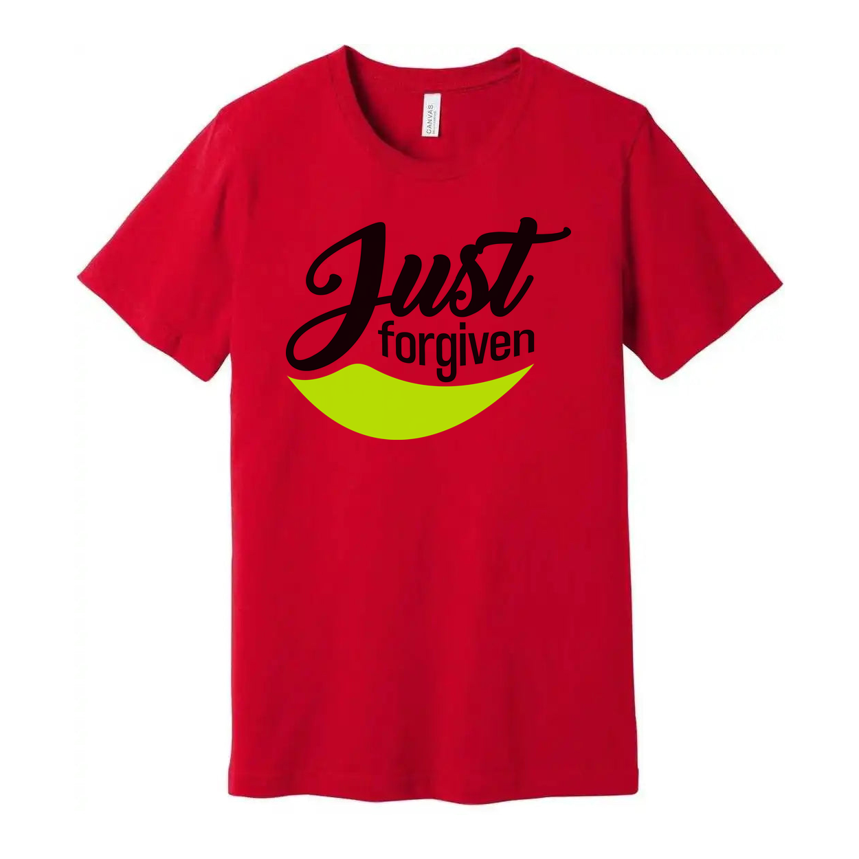 Just Forgiven Unisex Graphic Tee With Neon Smile Arc Design For Christians And Faith