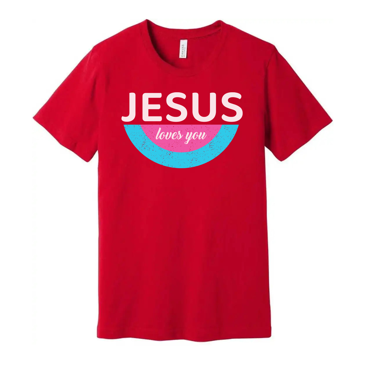 Jesus Loves You Unisex Christian Graphic Tee With Pastel Semicircle Design And Comfortable Fit