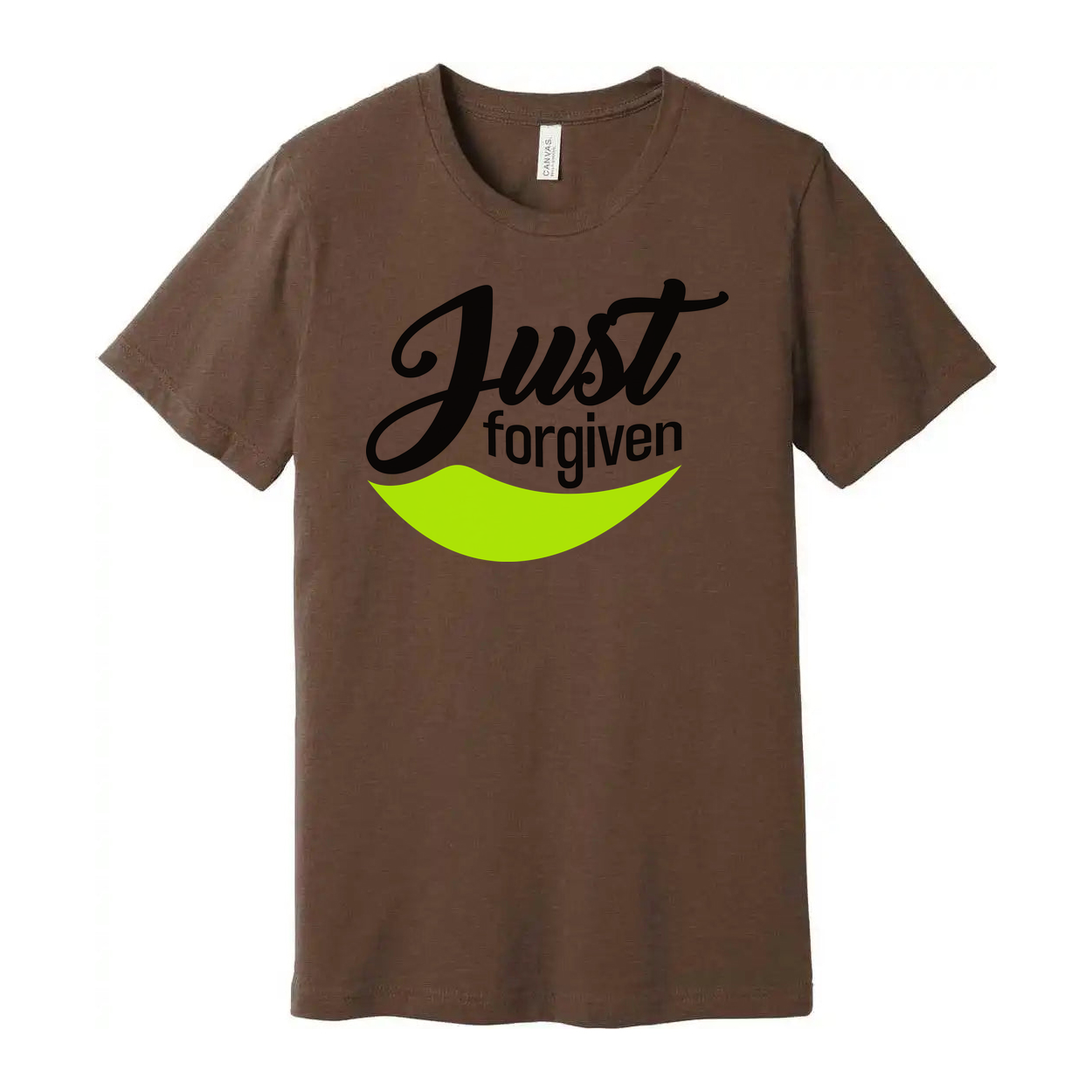 Just Forgiven Unisex Graphic Tee With Neon Smile Arc Design For Christians And Faith