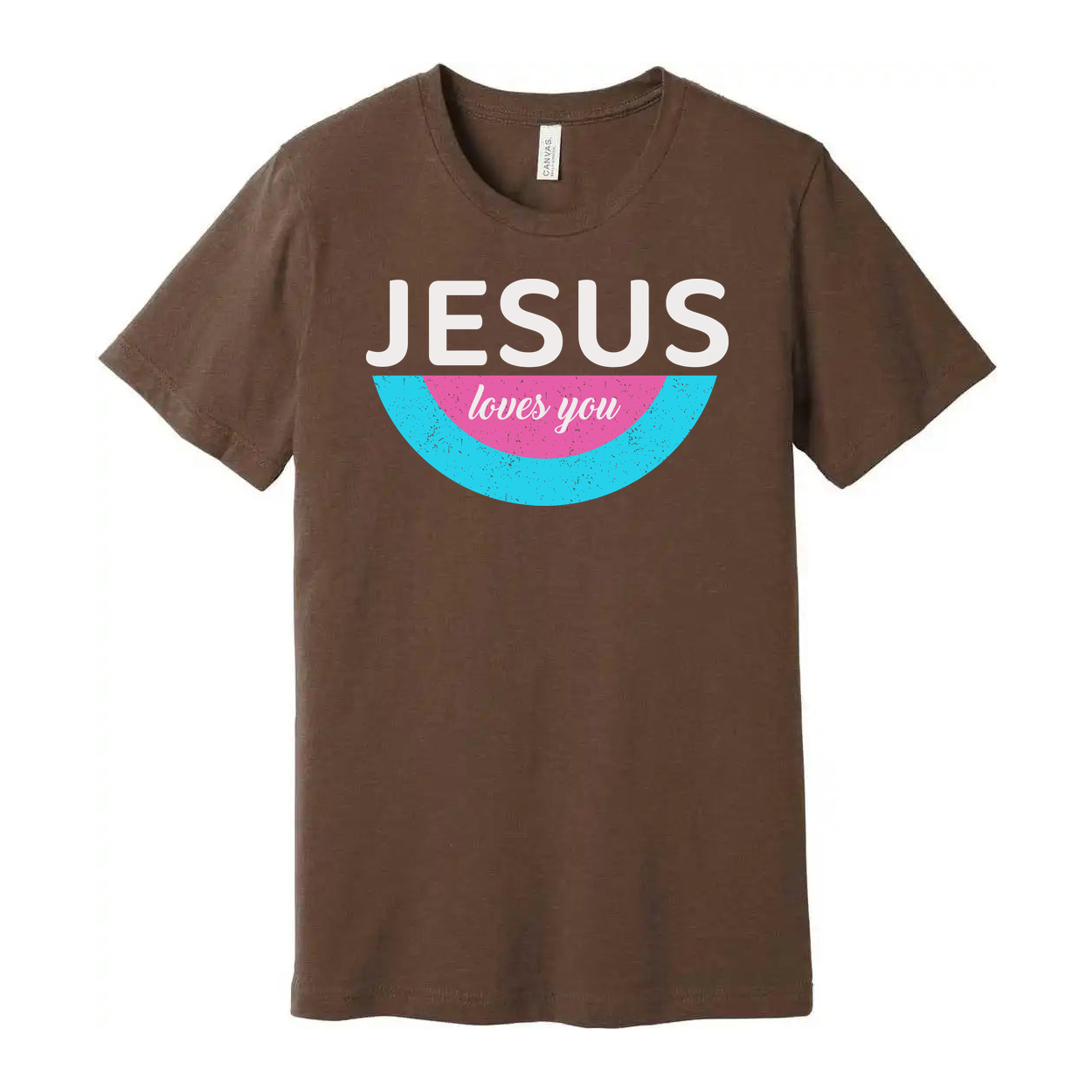 Jesus Loves You Unisex Christian Graphic Tee With Pastel Semicircle Design And Comfortable Fit