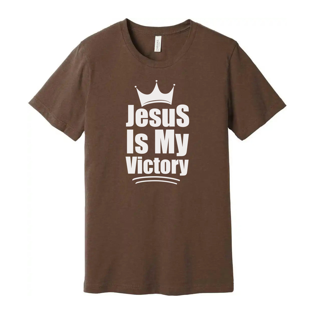 Unisex Christian T Shirt Featuring The Phrase Jesus Is My Victory With Crown Emblem