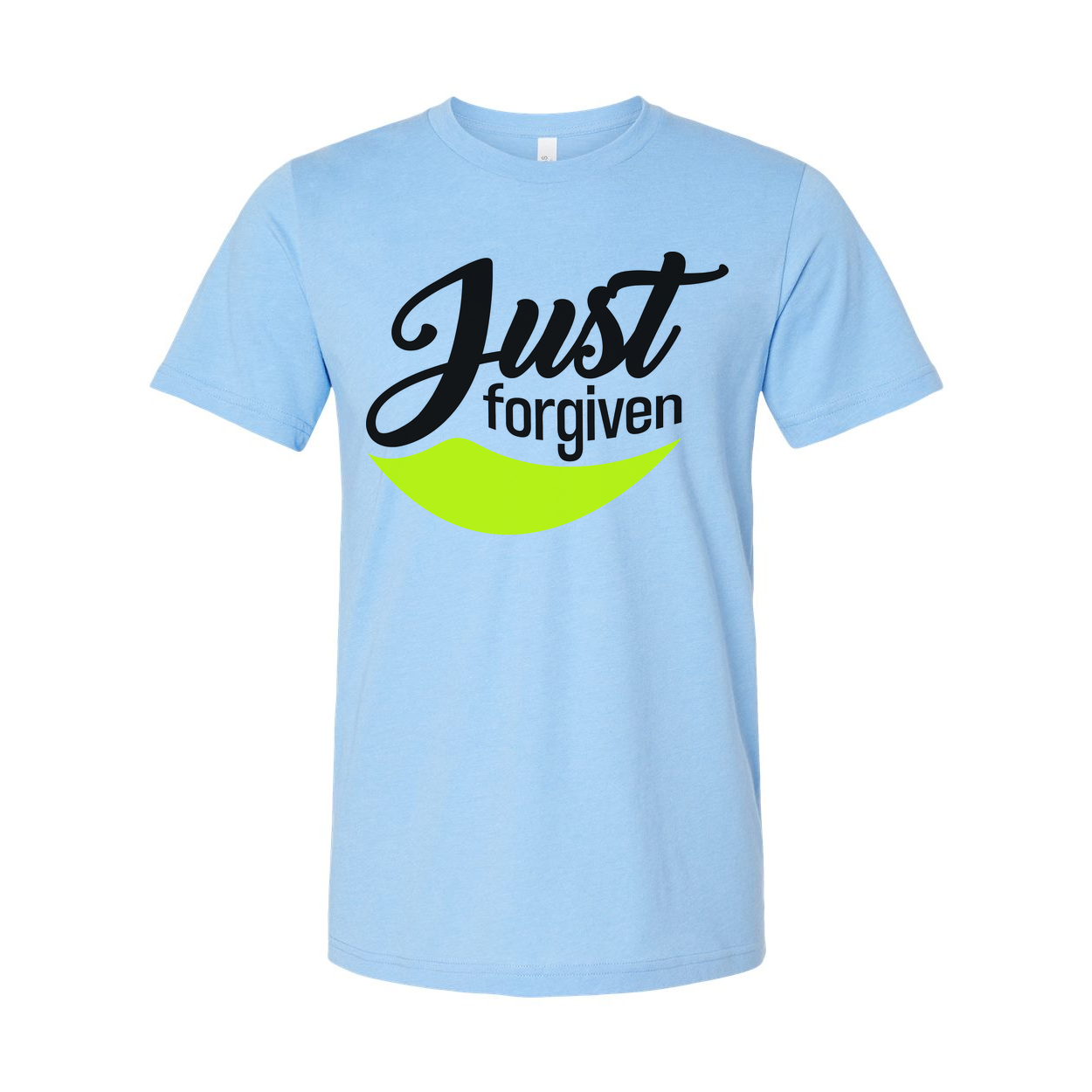 Just Forgiven Unisex Graphic Tee With Neon Smile Arc Design For Christians And Faith