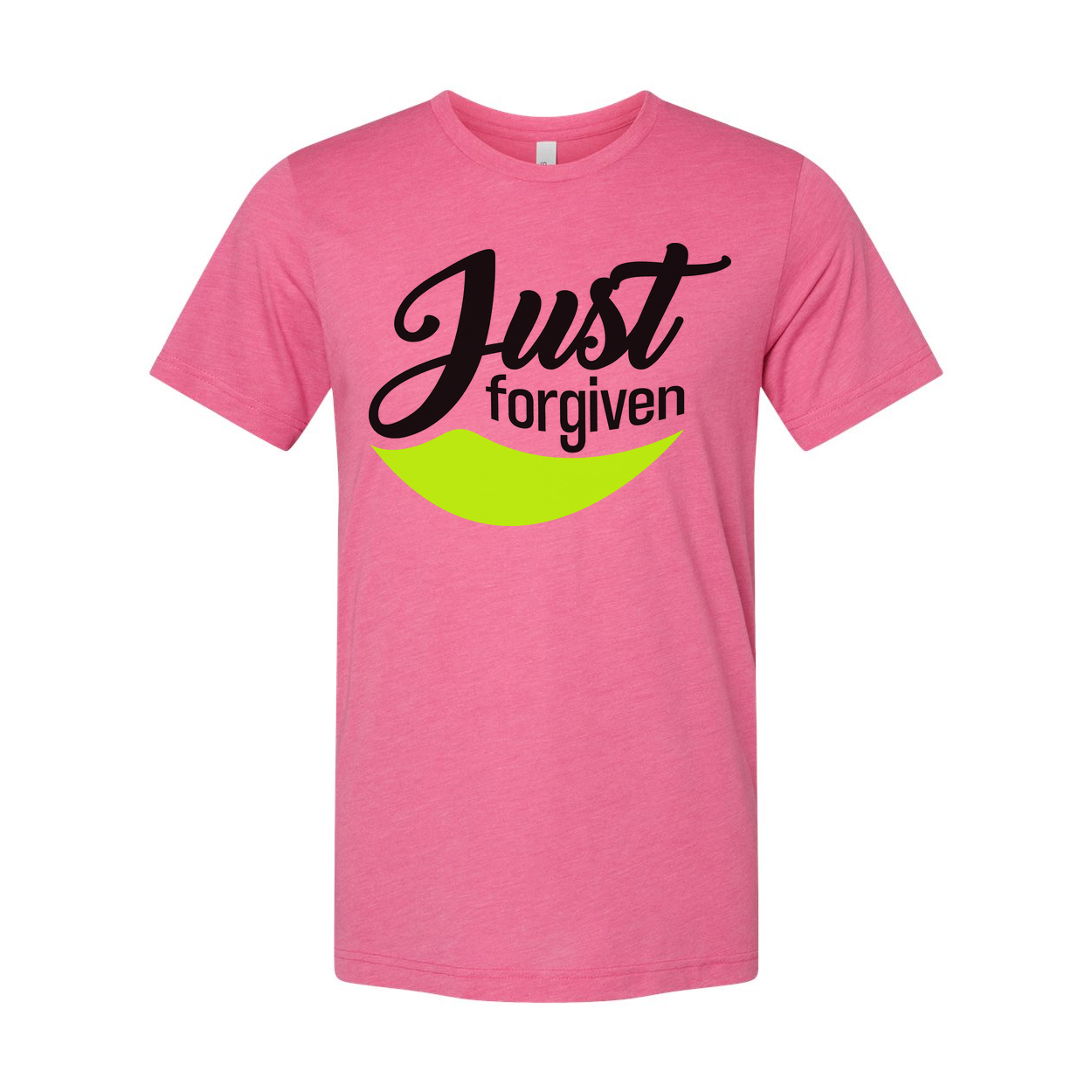 Just Forgiven Unisex Graphic Tee With Neon Smile Arc Design For Christians And Faith