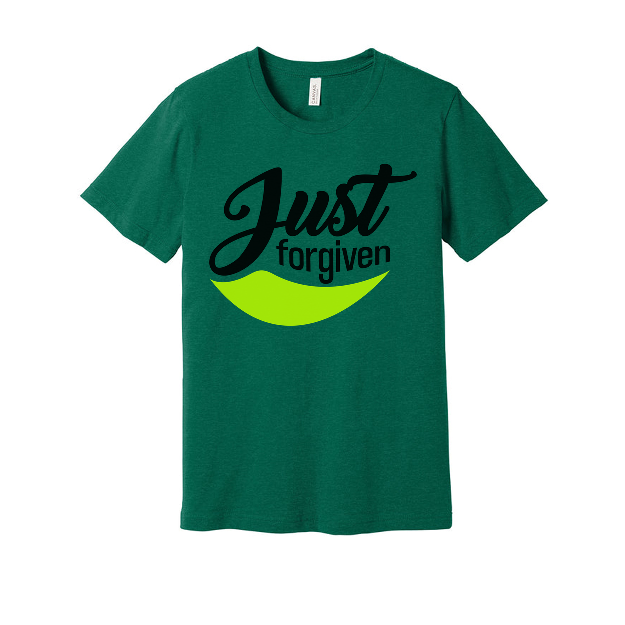 Just Forgiven Unisex Graphic Tee With Neon Smile Arc Design For Christians And Faith