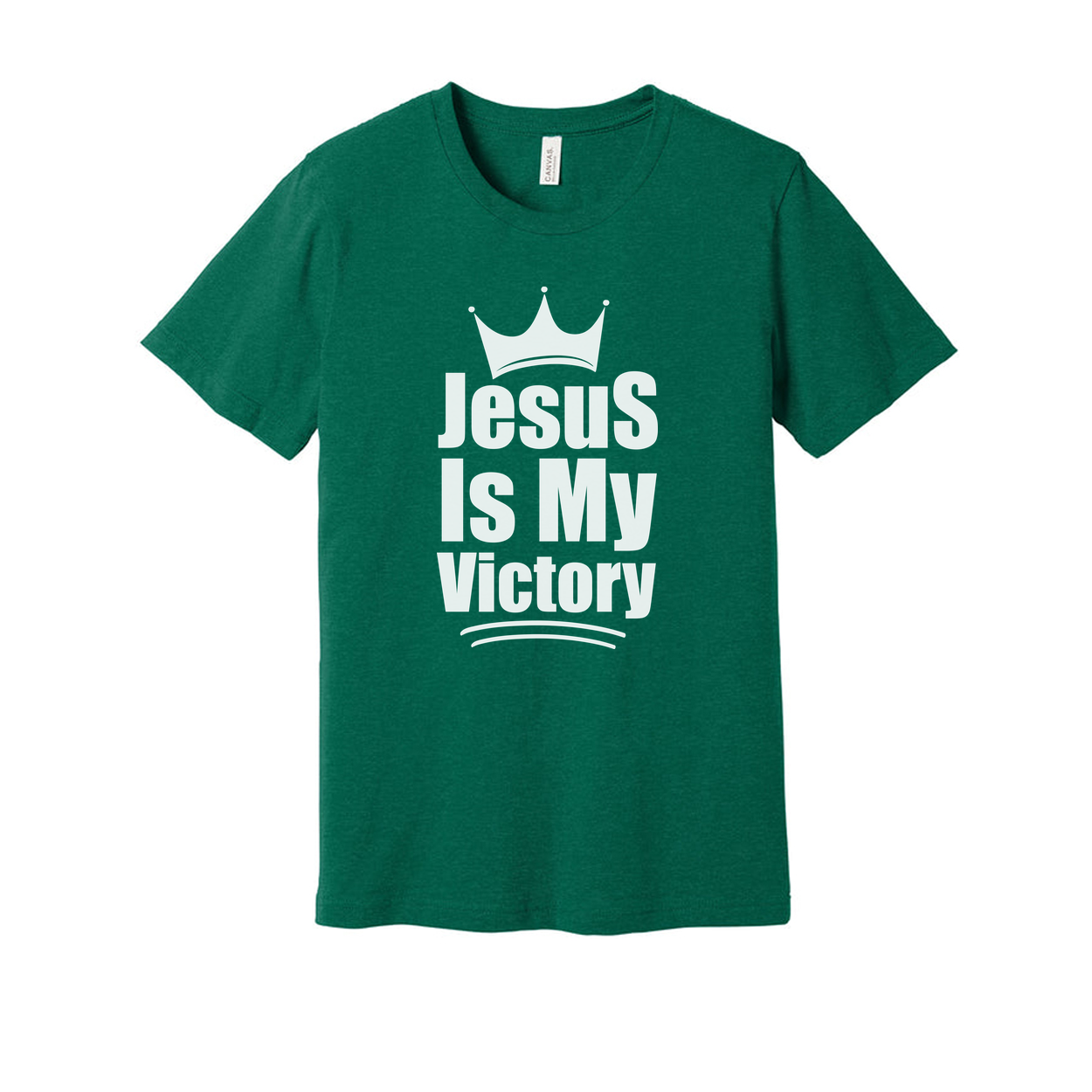 Unisex Christian T Shirt Featuring The Phrase Jesus Is My Victory With Crown Emblem