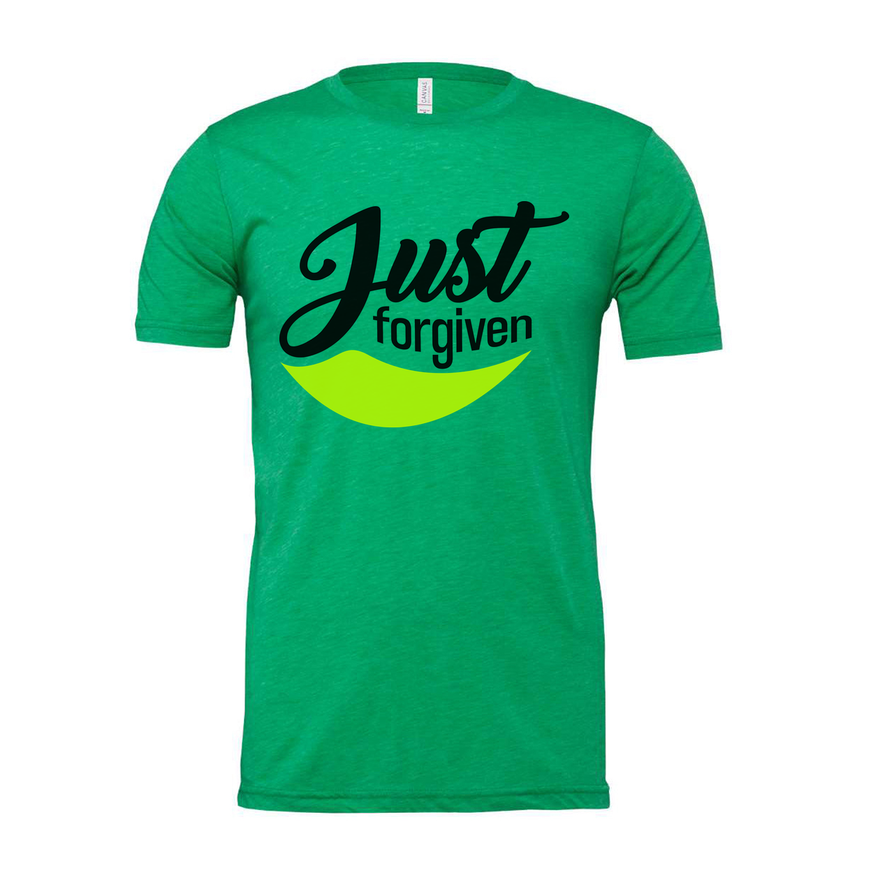 Just Forgiven Unisex Graphic Tee With Neon Smile Arc Design For Christians And Faith