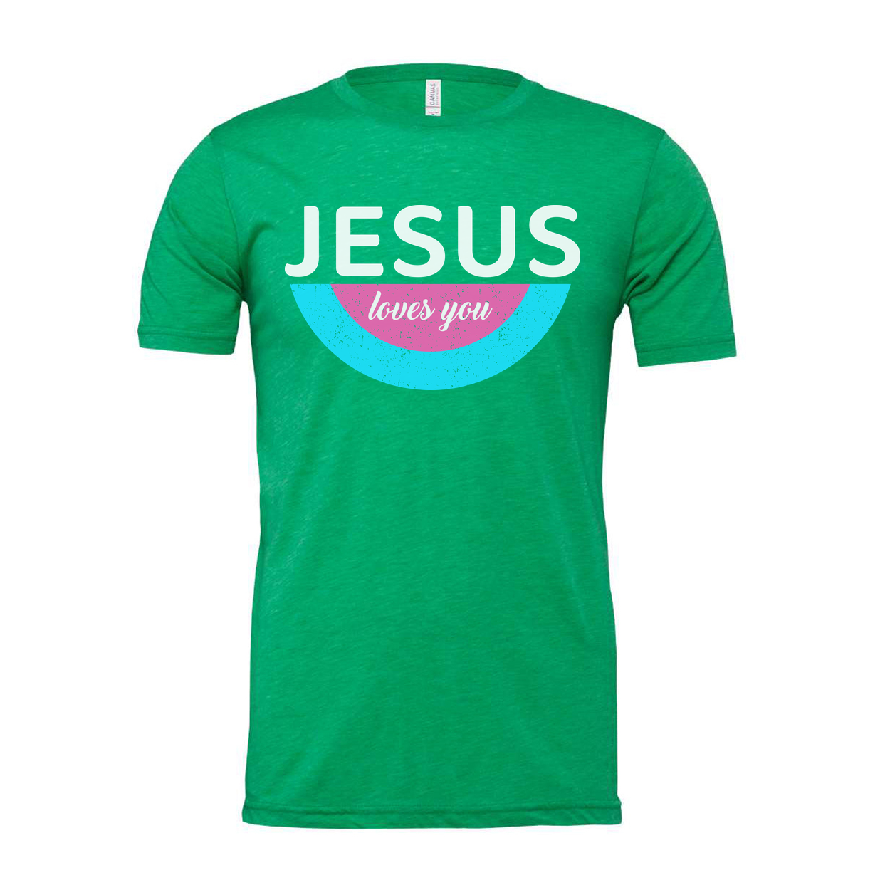 Jesus Loves You Unisex Christian Graphic Tee With Pastel Semicircle Design And Comfortable Fit