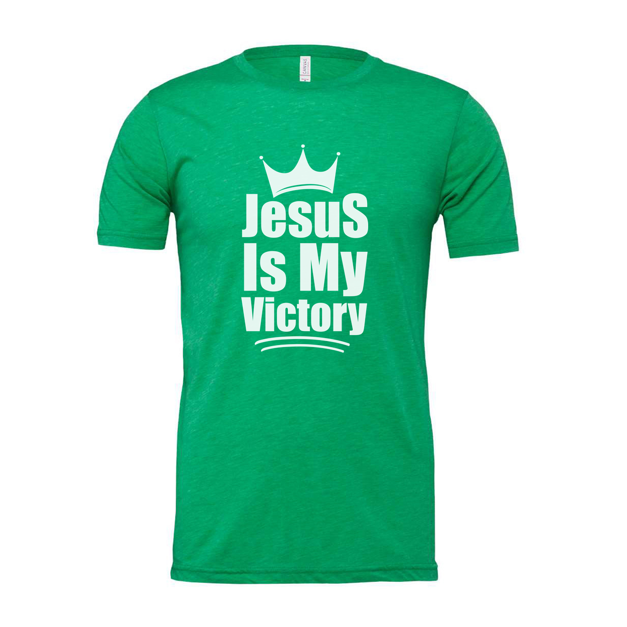 Unisex Christian T Shirt Featuring The Phrase Jesus Is My Victory With Crown Emblem