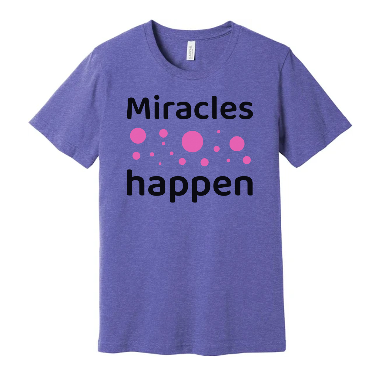 Christian Unisex T Shirt Miracles Happen Graphic With Pink Dot Bubbles Artwork Design