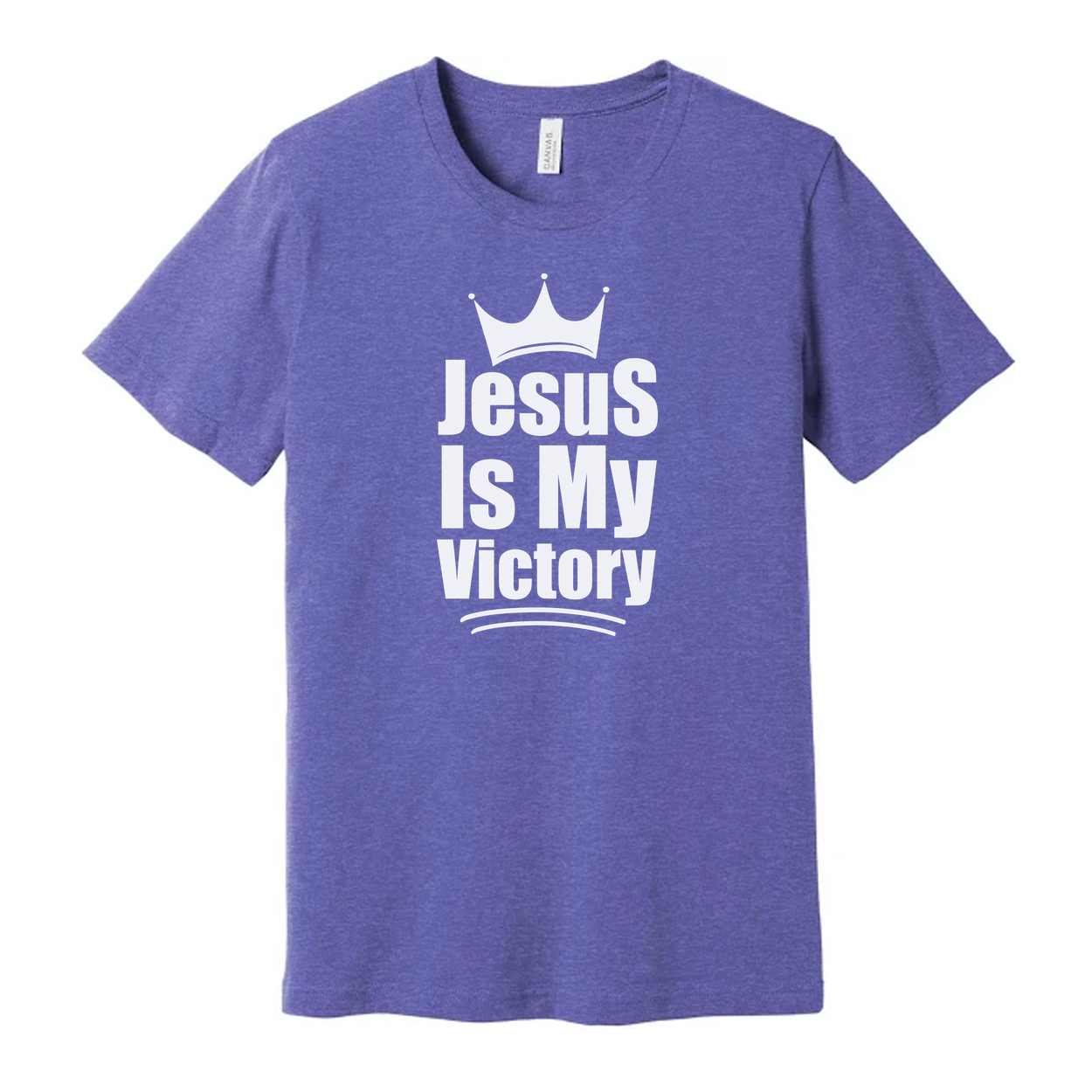 Unisex Christian T Shirt Featuring The Phrase Jesus Is My Victory With Crown Emblem