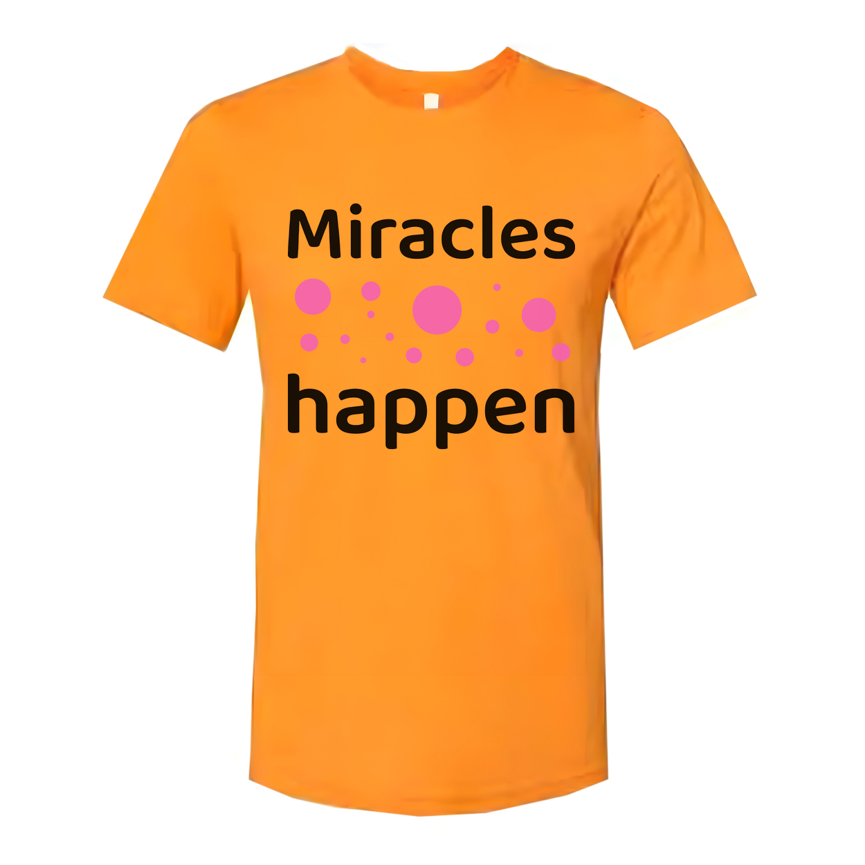 Christian Unisex T Shirt Miracles Happen Graphic With Pink Dot Bubbles Artwork Design