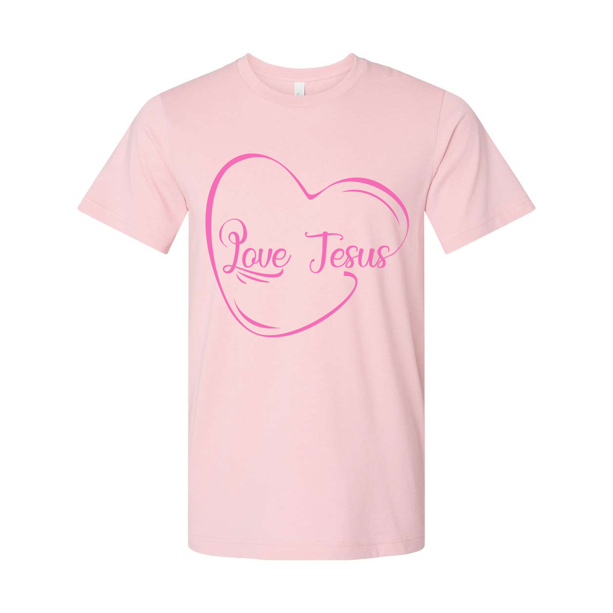 Love Jesus Heart Graphic T Shirt For Christians Unisex Tee With Pink Design And Soft Feel