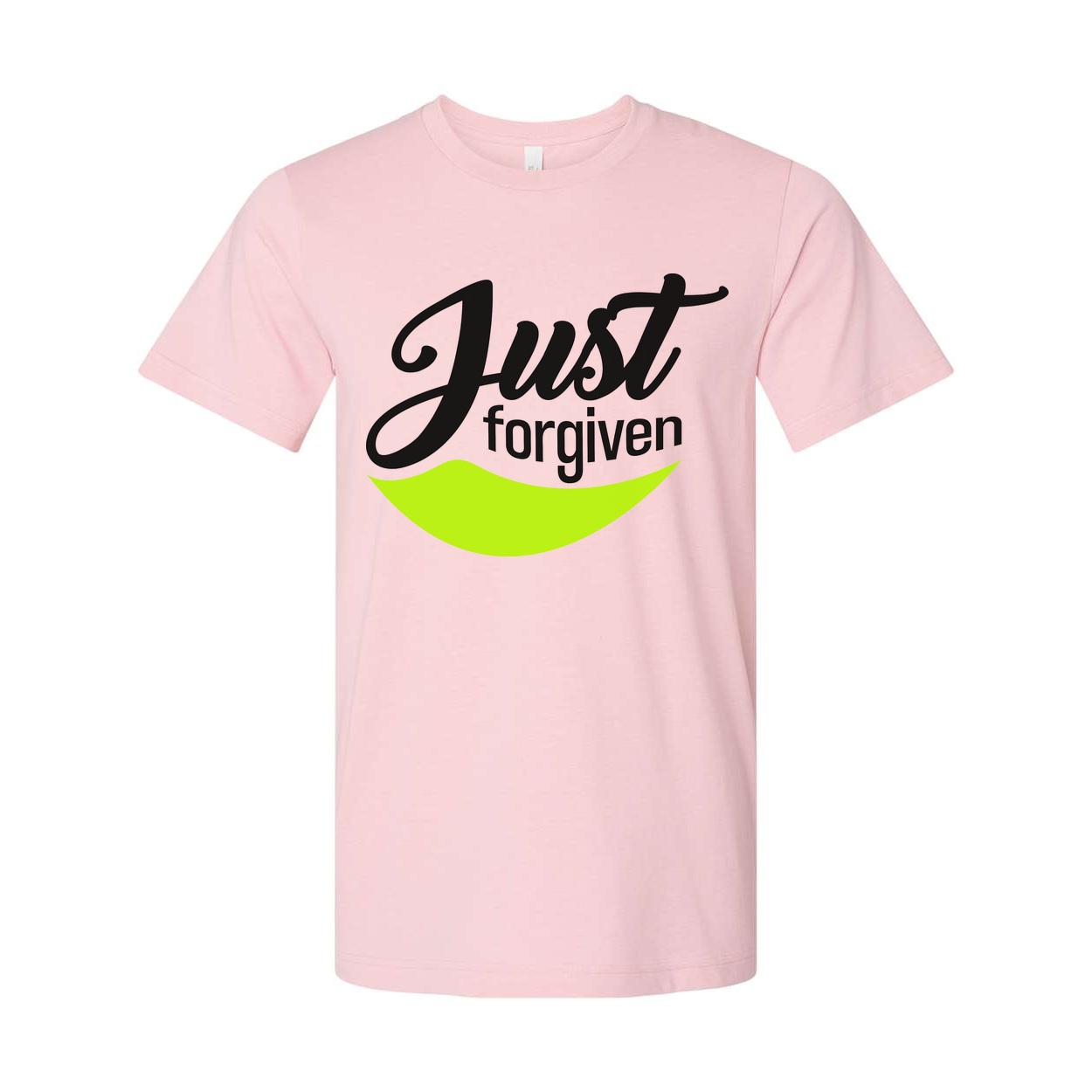Just Forgiven Unisex Graphic Tee With Neon Smile Arc Design For Christians And Faith