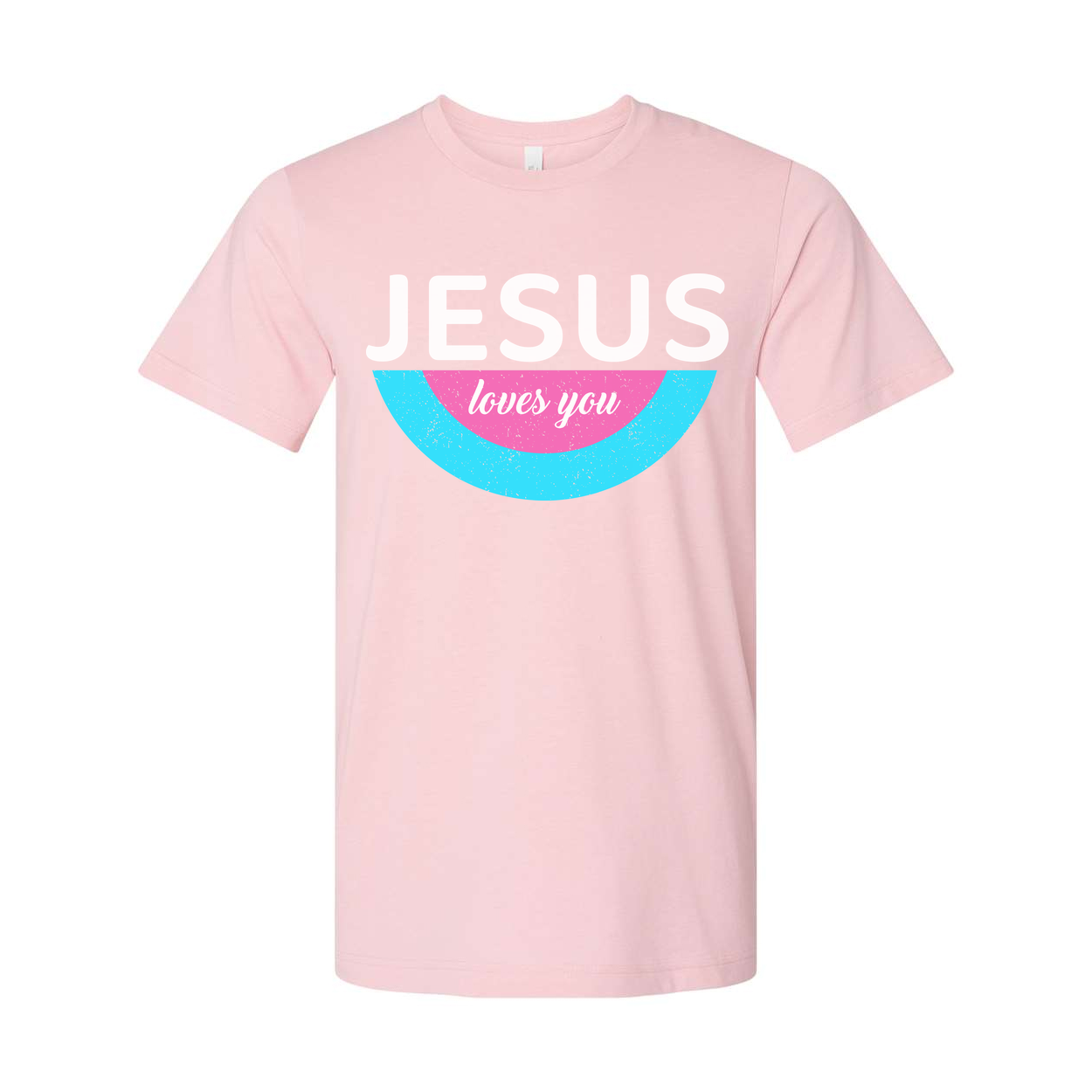 Jesus Loves You Unisex Christian Graphic Tee With Pastel Semicircle Design And Comfortable Fit