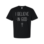 I Believe In God Unisex Christian Graphic Tee Featuring Minimal Cross Design For Faith