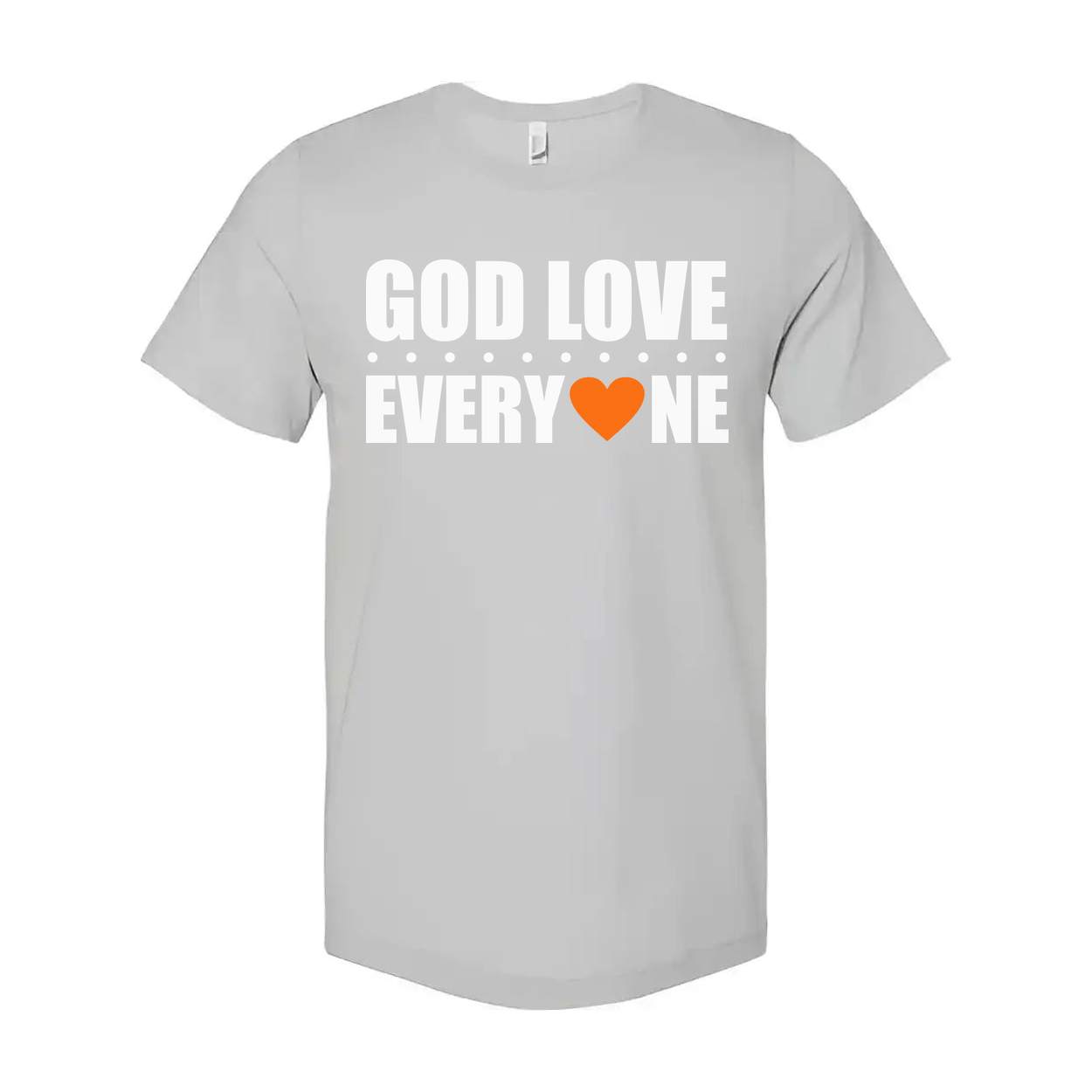 Unisex Christian Graphic Tee Featuring God Love Everyone Message And Orange Heart Accent