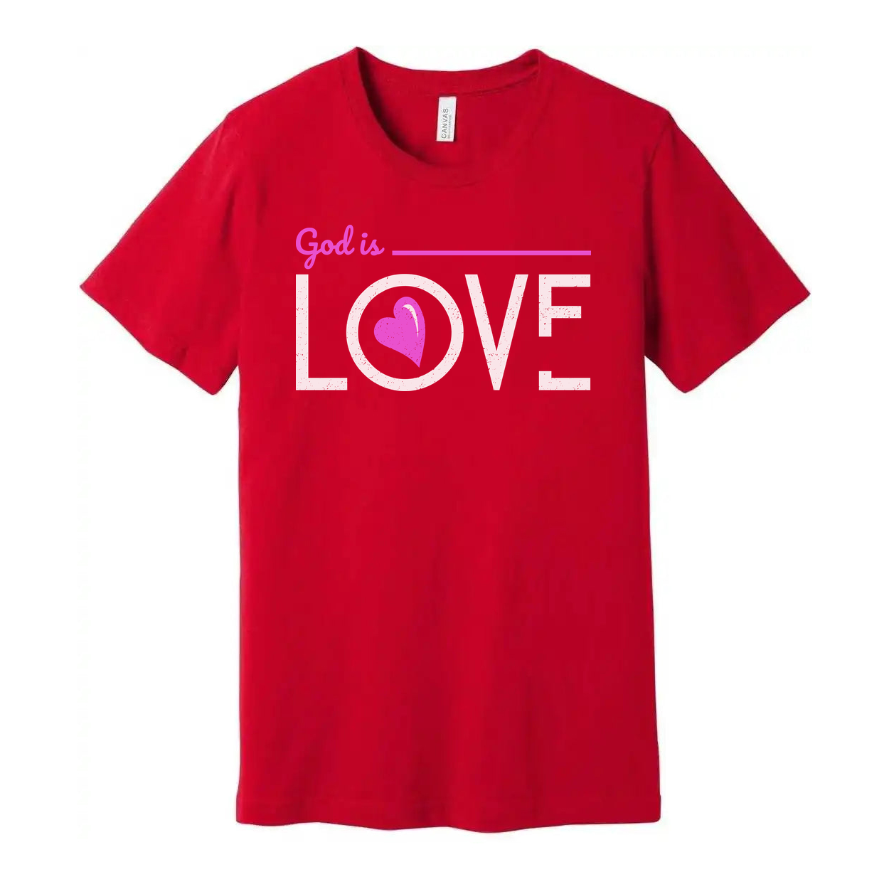 God Is Love Graphic Tee For Christians Unisex Short Sleeve Shirt With Pink Heart