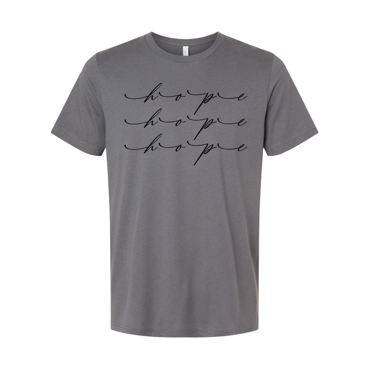Christian Unisex T Shirt With Repeating Hope Script Typography Across The Chest Design
