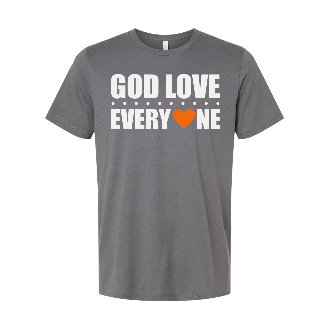 Unisex Christian Graphic Tee Featuring God Love Everyone Message And Orange Heart Accent