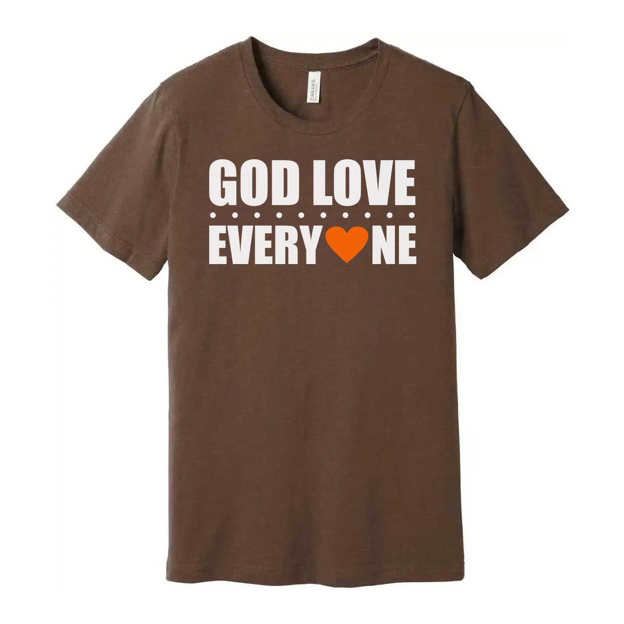 Unisex Christian Graphic Tee Featuring God Love Everyone Message And Orange Heart Accent