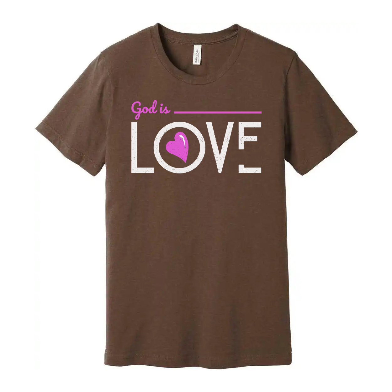 God Is Love Graphic Tee For Christians Unisex Short Sleeve Shirt With Pink Heart