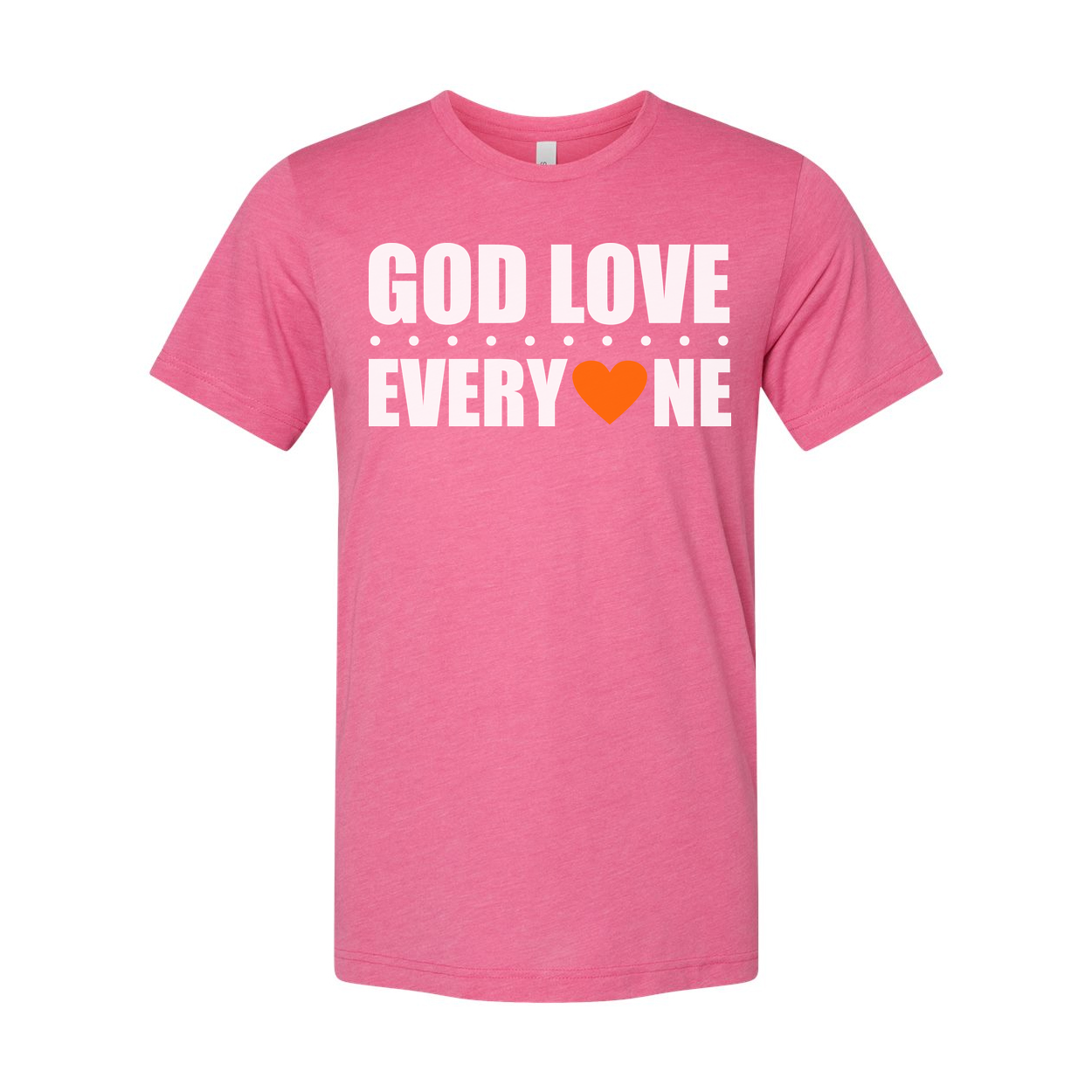 Unisex Christian Graphic Tee Featuring God Love Everyone Message And Orange Heart Accent