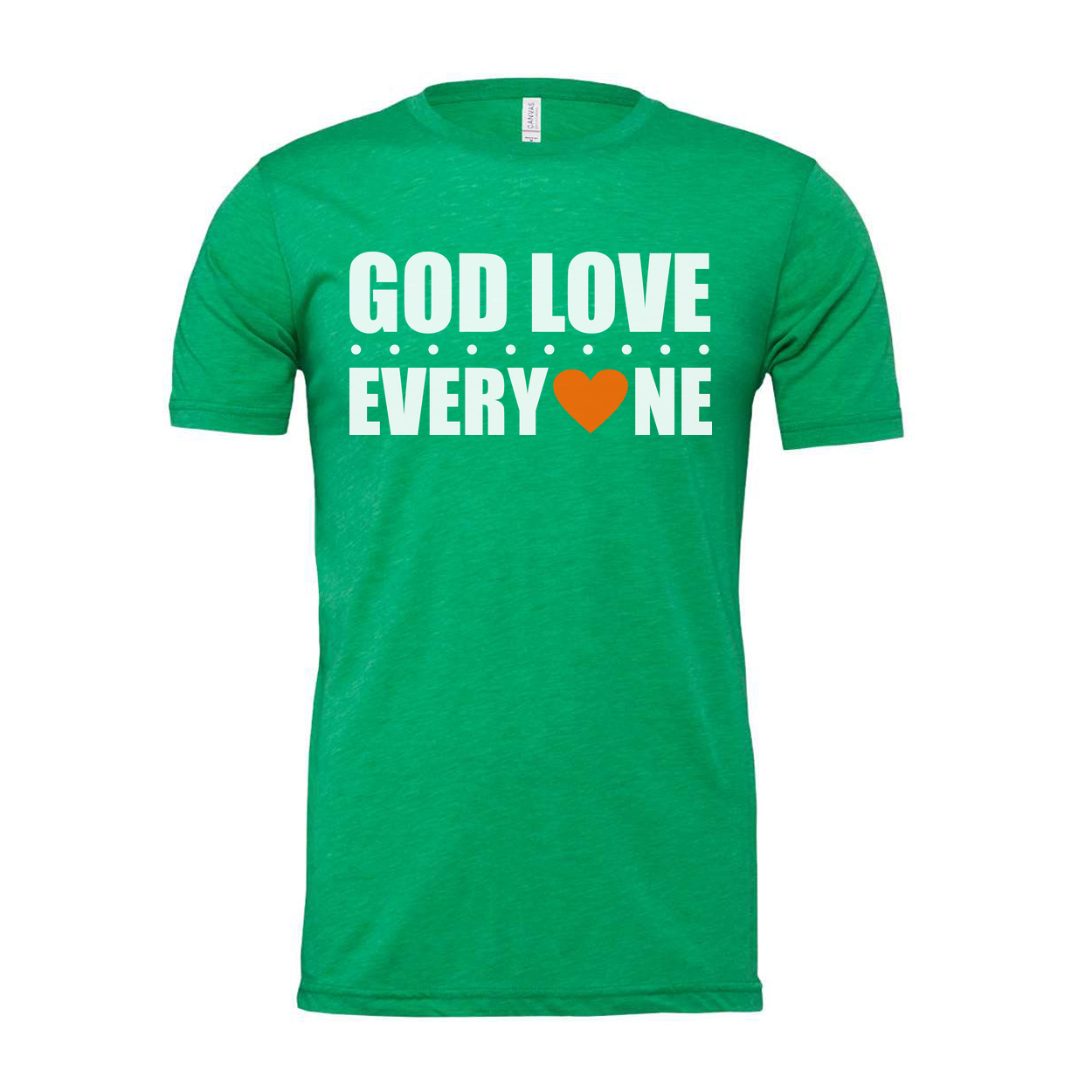 Unisex Christian Graphic Tee Featuring God Love Everyone Message And Orange Heart Accent