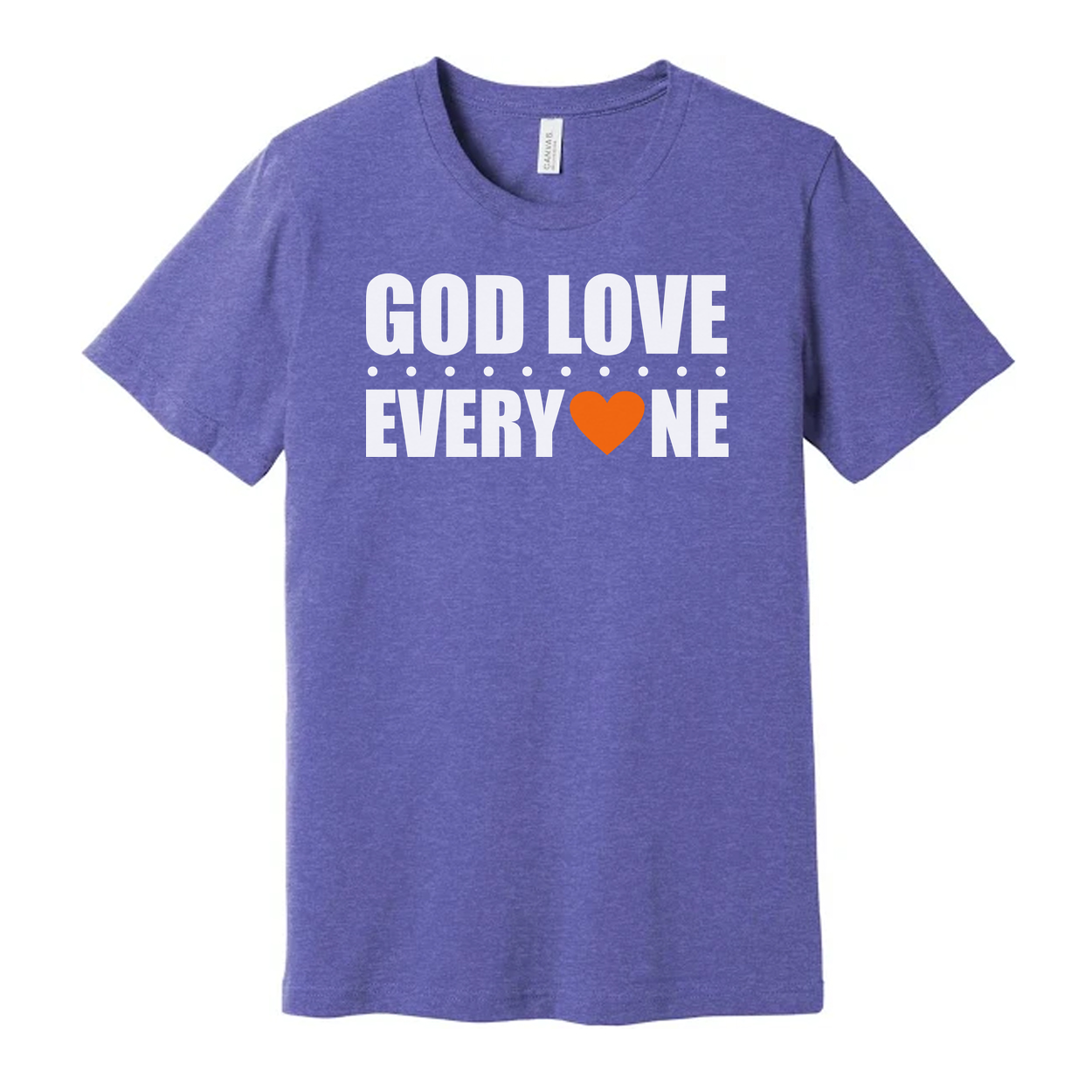 Unisex Christian Graphic Tee Featuring God Love Everyone Message And Orange Heart Accent