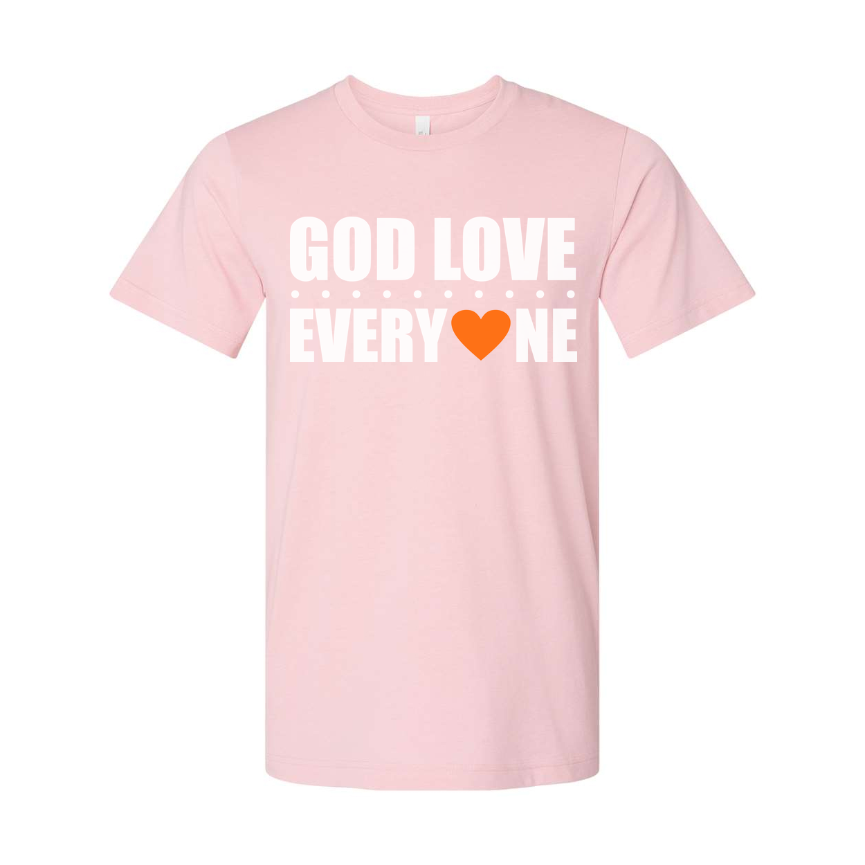 Unisex Christian Graphic Tee Featuring God Love Everyone Message And Orange Heart Accent