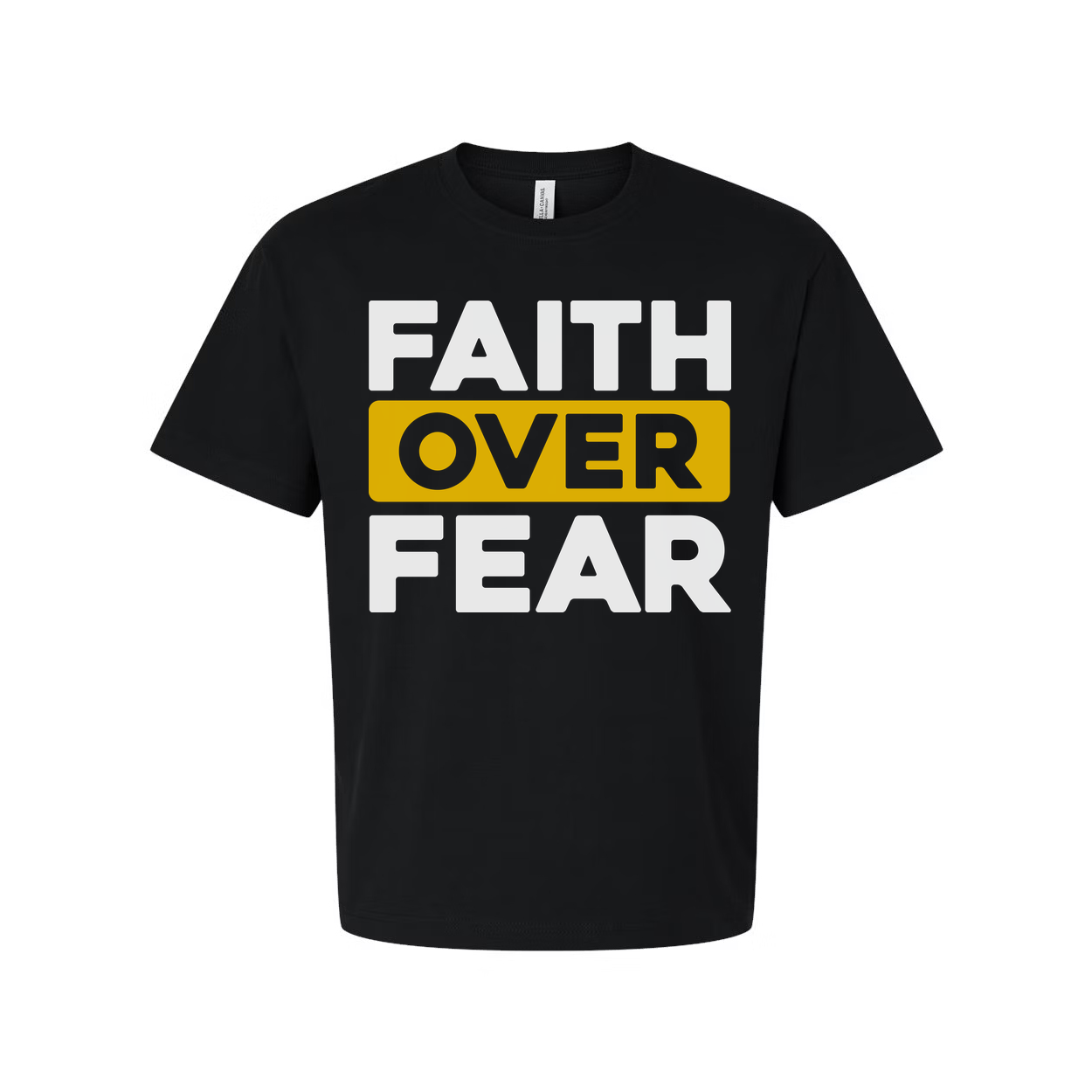 Faith Over Fear Unisex T Shirt With Bold Yellow Highlight On Over For Christian Apparel
