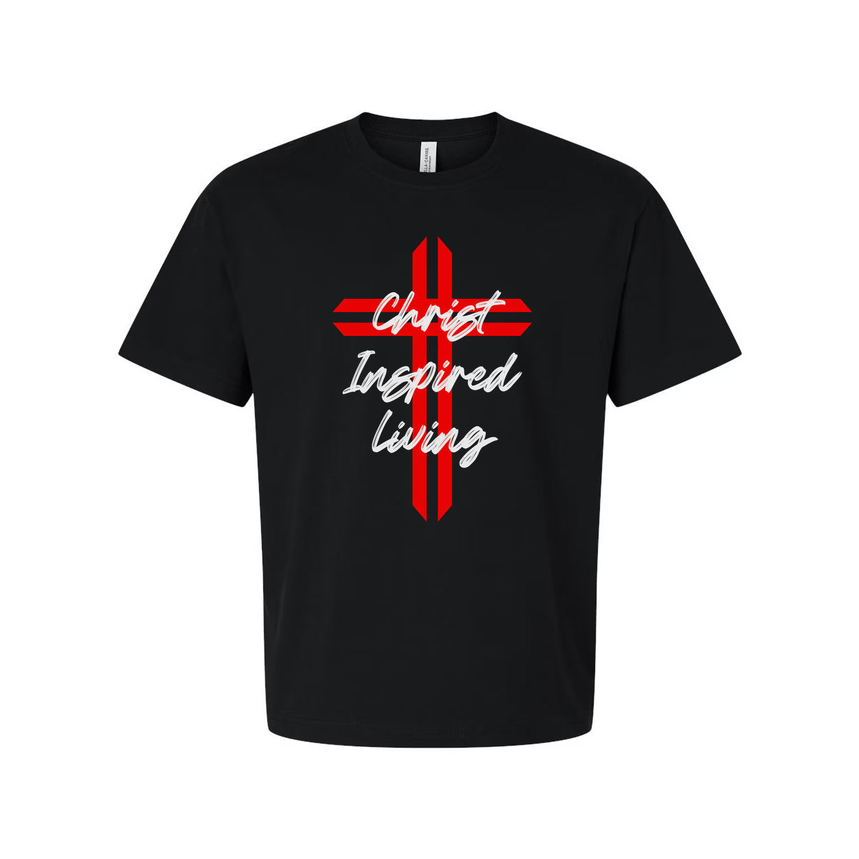 Christian Cross Graphic T Shirt Featuring Christ Inspired Living Script Overlay For Men And Women
