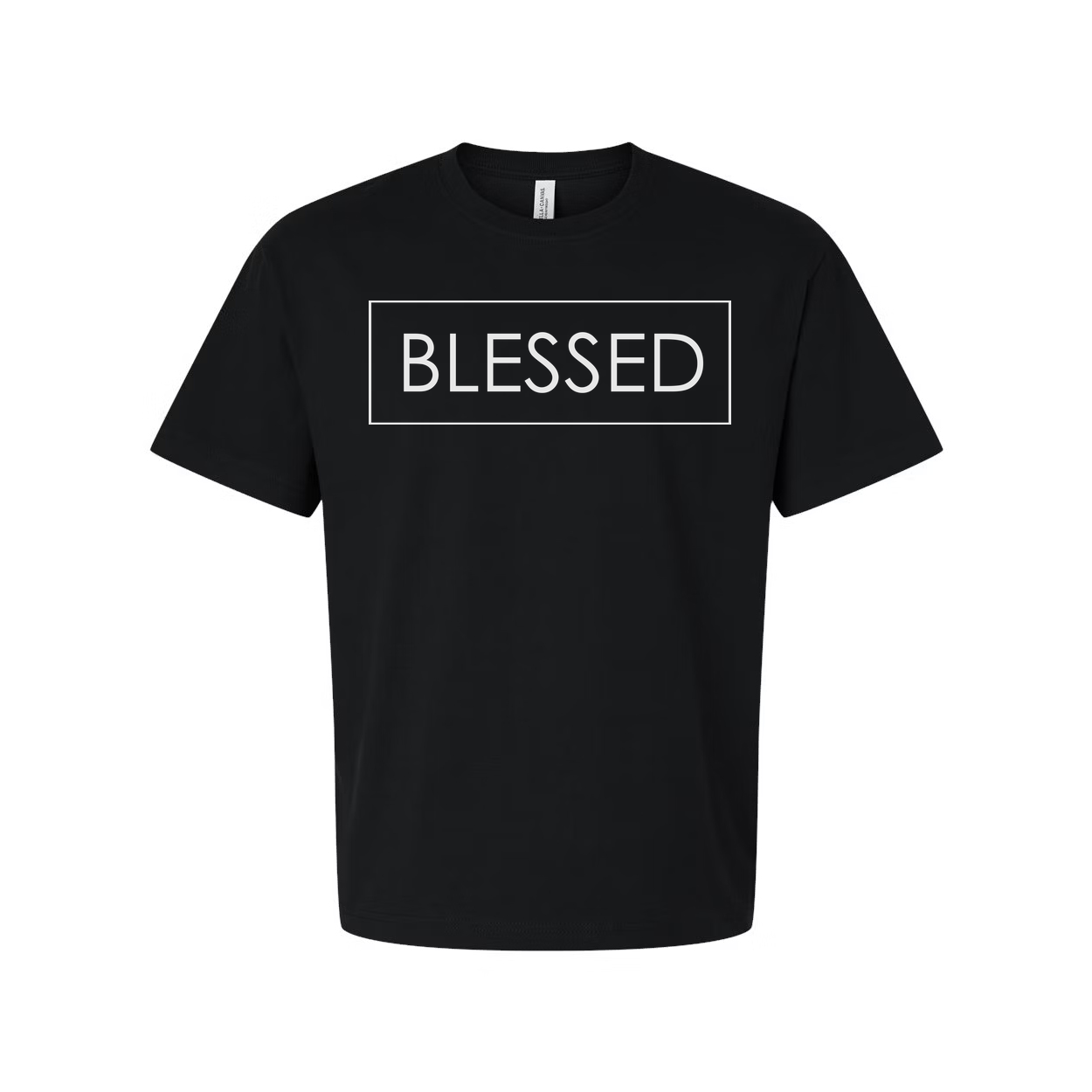 Unisex Christian Blessed Graphic T Shirt With Minimal Rectangular Frame Design Short Sleeve Crew Neck
