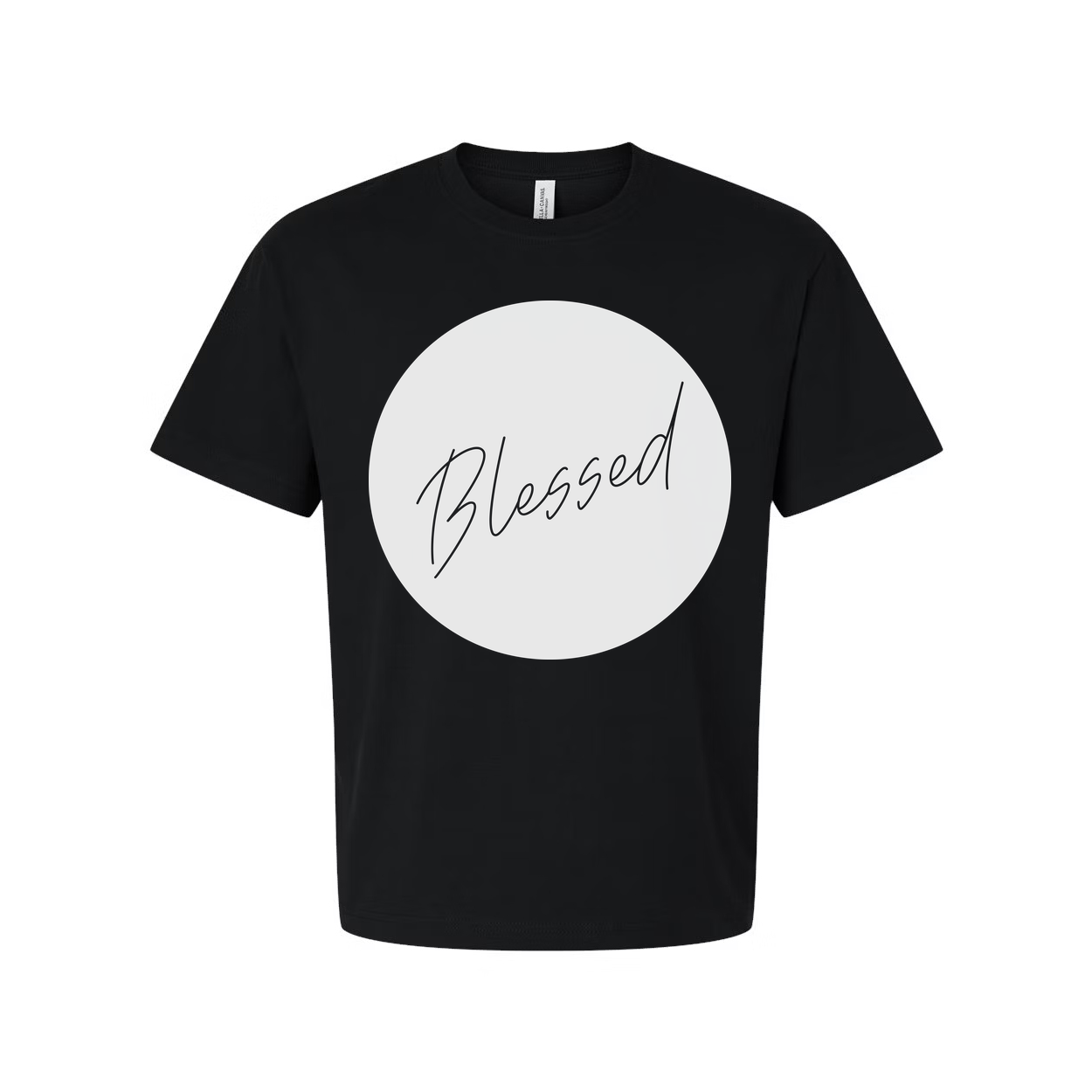 Unisex Blessed Circle Graphic T Shirt Featuring Elegant Script Font Design For Faith Centered Style