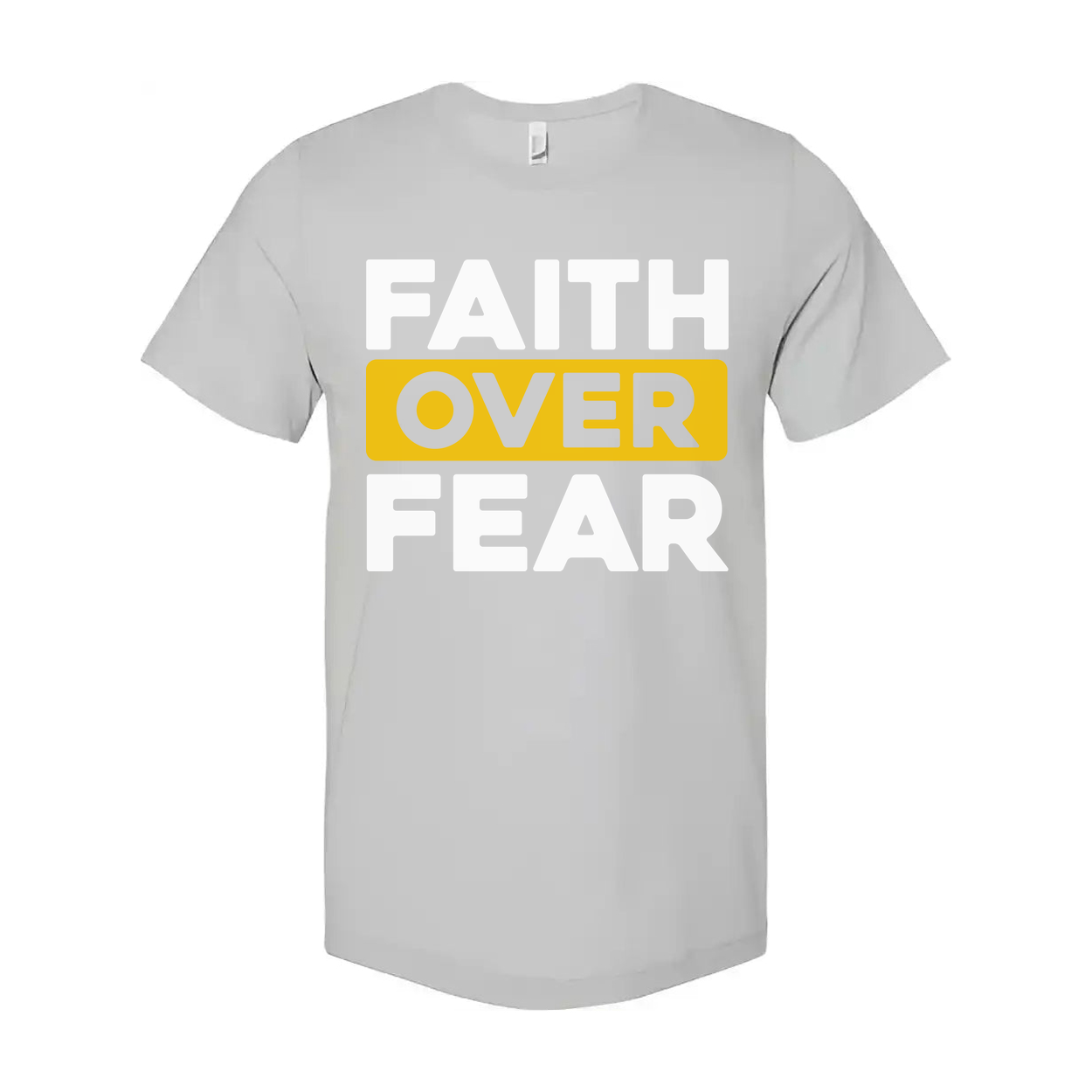 Faith Over Fear Unisex T Shirt With Bold Yellow Highlight On Over For Christian Apparel