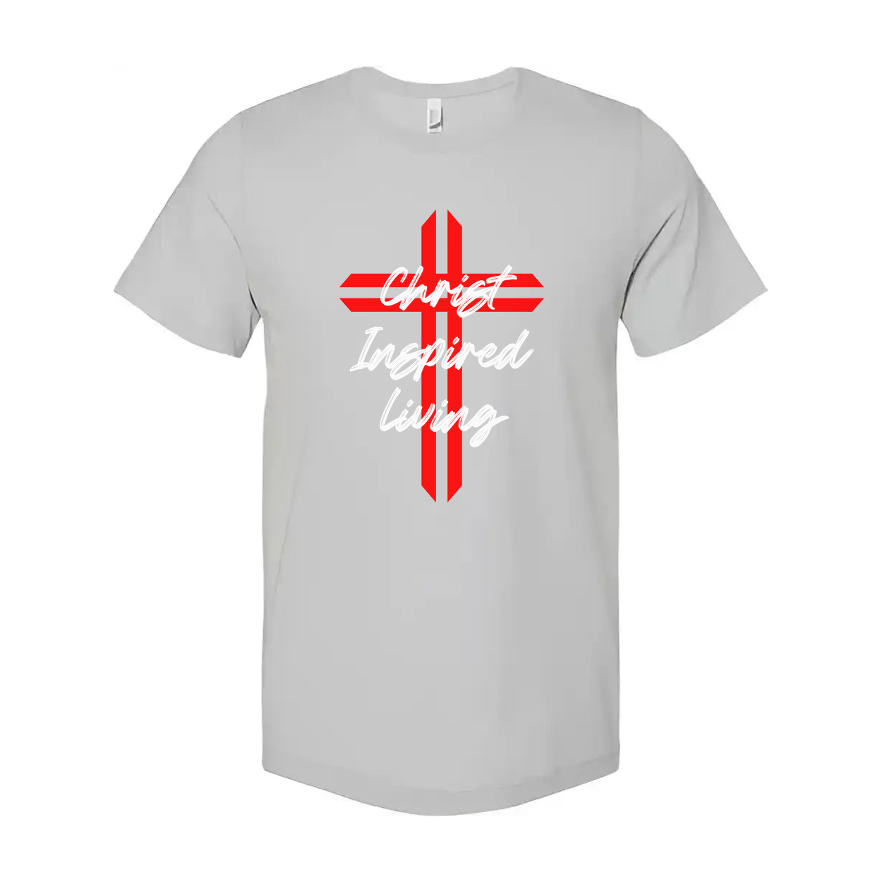 Christian Cross Graphic T Shirt Featuring Christ Inspired Living Script Overlay For Men And Women